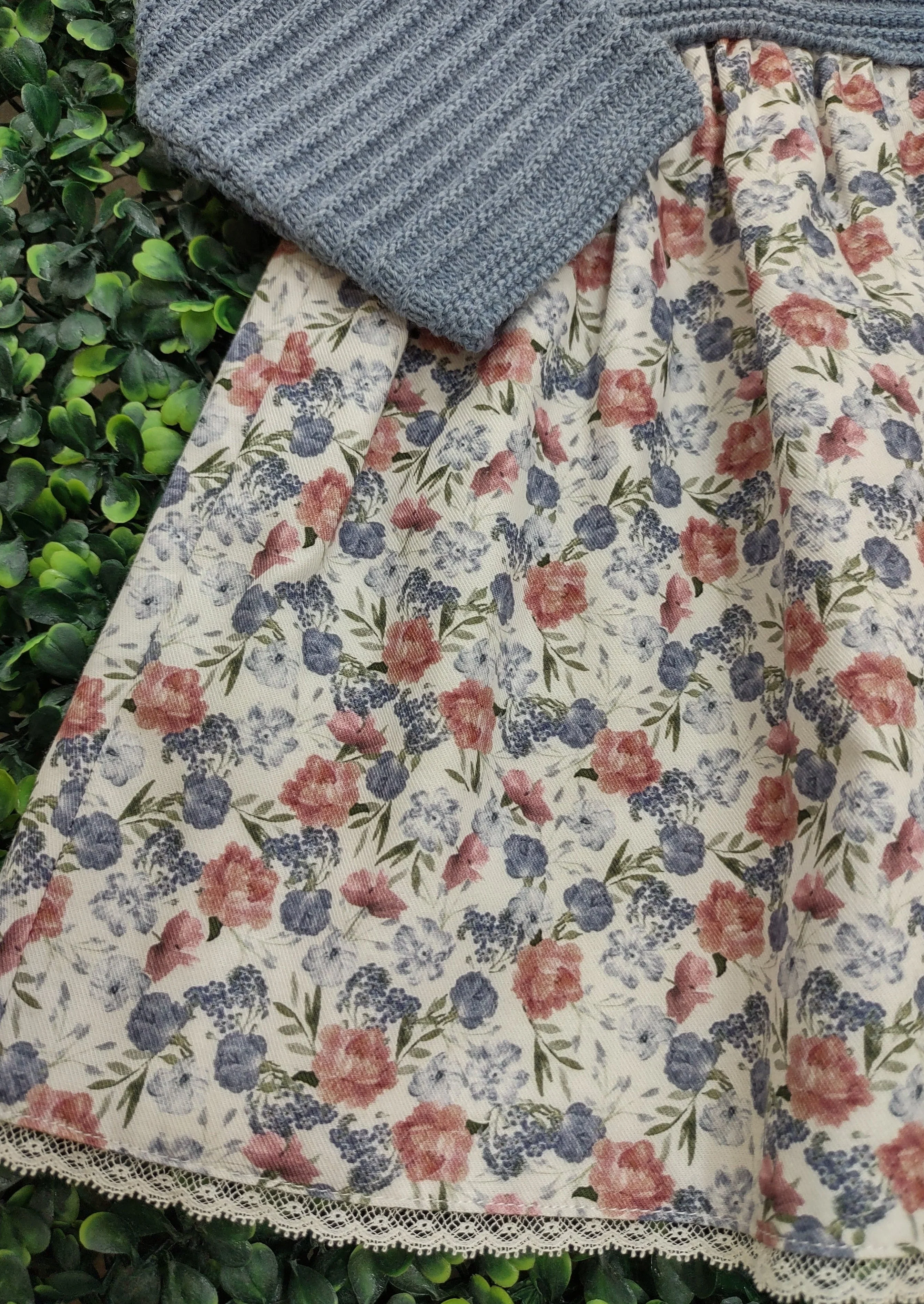 Martin Aranda Blue Knit and Floral Dress & Bonnet Set 047 30065 - Image 3