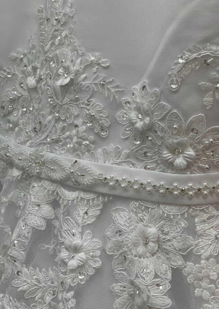 Joan Calabrese White Tea Length Lace Hem Dress 119377 - Image 10