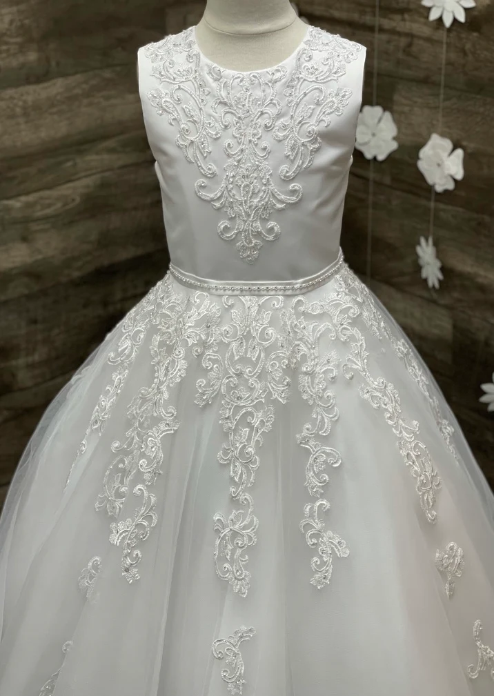 Sweetie Pie Scroll Lace Tulle Gown with Circular Skirt and Stunning Back- 4053 - Image 7